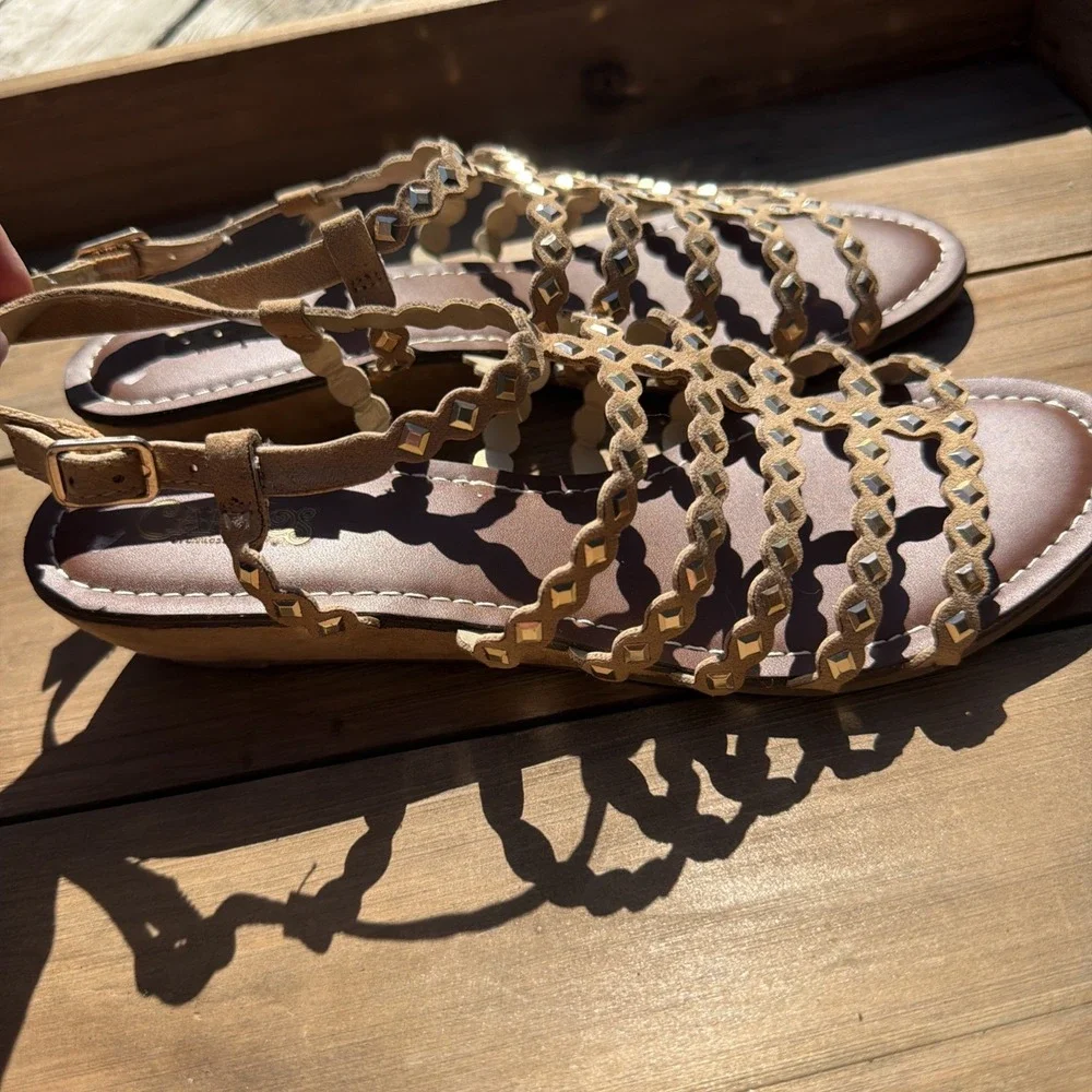 Carlos by Carlos Santana Sandals Womens 7.5 M Gladiator Brown Gold Open Toe